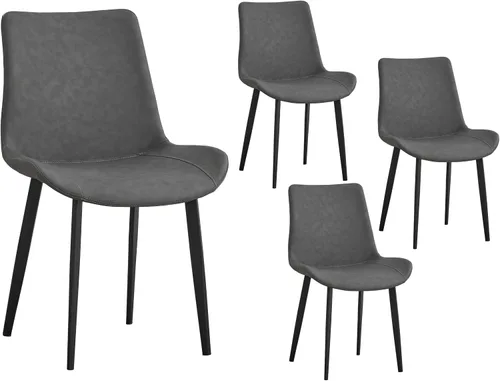 Miniatura 6 de Juego de 4 sillas de comedor modernas de mediados de siglo con piel sintética de primera calidad (juego de 4, gris)