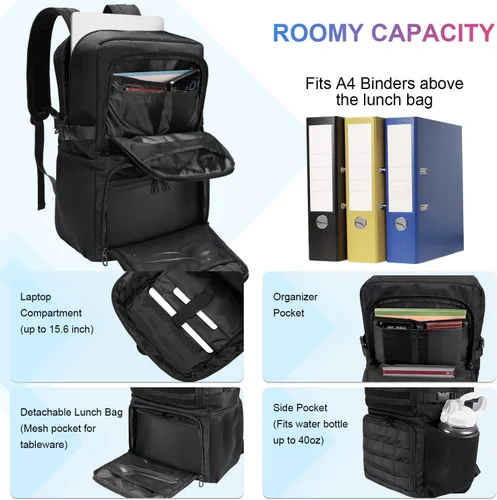 Miniatura 3 de BERTASCHE Mochila de almuerzo, mochila para laptop de 15.6 pulgadas, mochila de trabajo con hielera aislada para hombres y mujeres, mochila táctica