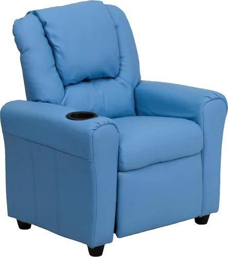 Miniatura 3 de EMMA + OLIVER Reclinable infantil de vinilo azul claro con portavasos y reposacabezas