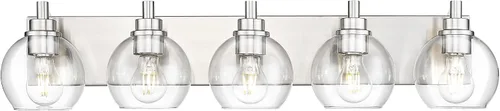 Miniatura 31 de Accesorios de iluminación de baño, luz de tocador mate negra de 2 luces, apliques de pared modernos con pantalla de globo de vidrio transparente