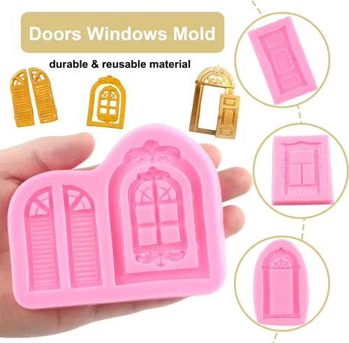 Miniatura 2 de ZiXiang Molde de silicona para marco de ventana, moldes de fondant para puerta, decoración de cupcakes, dulces, chocolate, polimero, pasta de goma