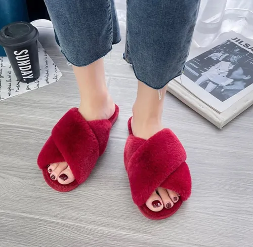 Miniatura 7 de AyAy - Pantuflas peludas con banda cruzada para mujer, para casa, esponjosas, cálidas, de invierno, dormitorio, espuma viscoelástica