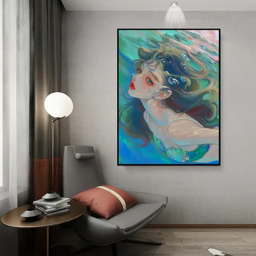 Miniatura 3 de Pimio Kit de pintura de diamante 5D para bricolaje, kit de arte redondo de diamante de sirena para adultos principiantes, perfecto para decoración