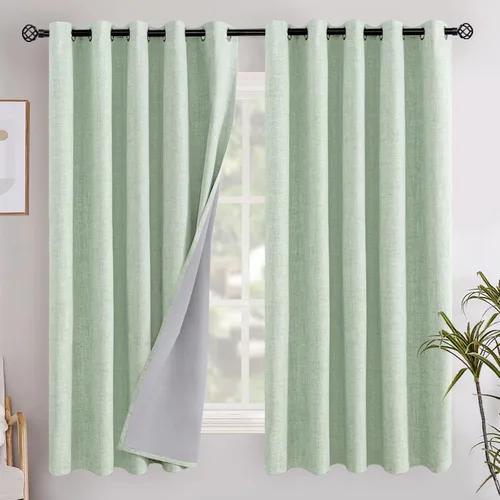 Miniatura 107 de YoungsTex - Cortinas opacas de lino para dormitorio, oscurecimiento de la habitación, cortinas con textura de lino, paneles con aislamiento térmico