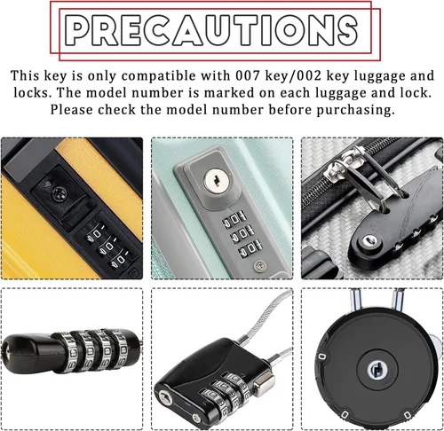 Miniatura 2 de TSA 007 Key 002 Master - Llaves de repuesto para cerradura de equipaje, 2 llaves de emergencia con anillos para maleta, solución de bloqueo
