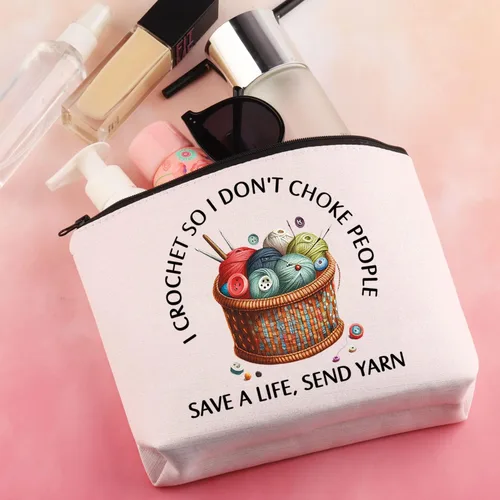 Miniatura 5 de BDPWSS Regalo de ganchillo para amantes - I Crochet So I Don't Choke People, Save A Life Send Yarn - Bolsa de maquillaje, regalo de tejer, Hilo