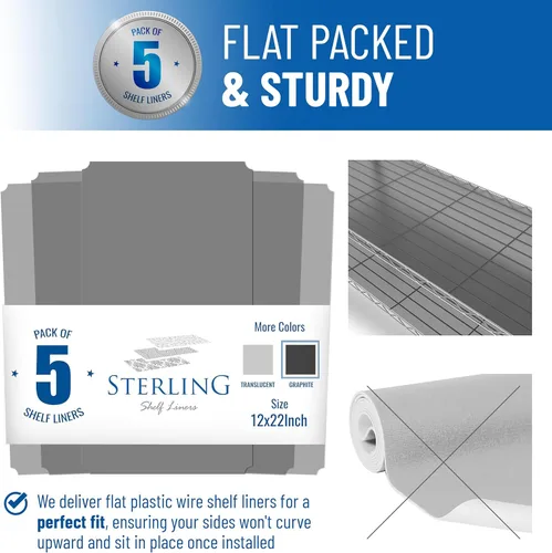 Miniatura 3 de Sterling Shelf Liners para sistema de estante de alambre: juego de 5 en grafito: 12 x 22 pulgadas: esteras de plástico para estanterías de alambre