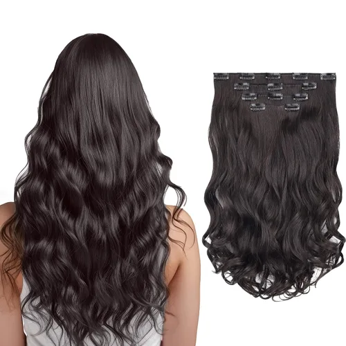 Miniatura 28 de SYXLCYGG Extensiones de cabello negro lacio, 4 piezas, extensiones de cabello con clip de 22 pulgadas, 5.5 onzas, pieza de cabello sintético