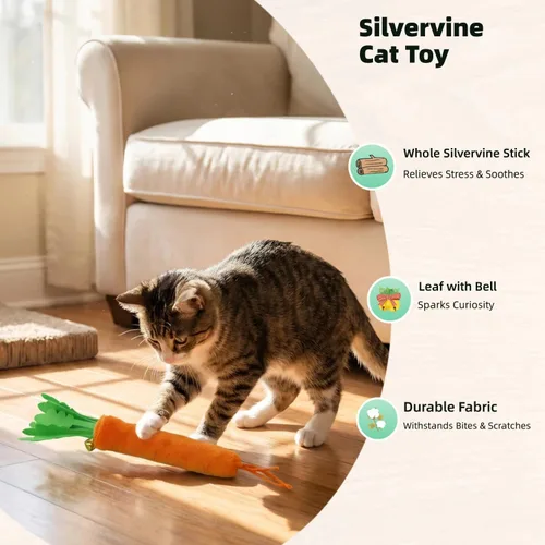 Miniatura 2 de Juego de 5 juguetes de hierba gatera para gatos de interior, juguetes interactivos para gatitos con hierba gatera y varitas plateadas, juguetes
