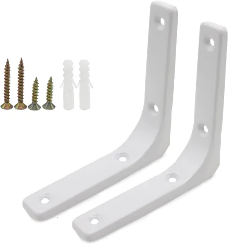 Miniatura 7 de 8 piezas de soportes en L de 2 pulgadas, soportes de esquina de montaje en pared resistentes en blanco para madera, estantes, gabinetes, soporte
