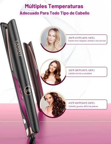 Miniatura 6 de LANDOT Plancha para el cabello y rizador 2 en 1: crea ondas de salón, rizos y estilos lisos en casa Placas flotantes, anti-frizz y sin enredos