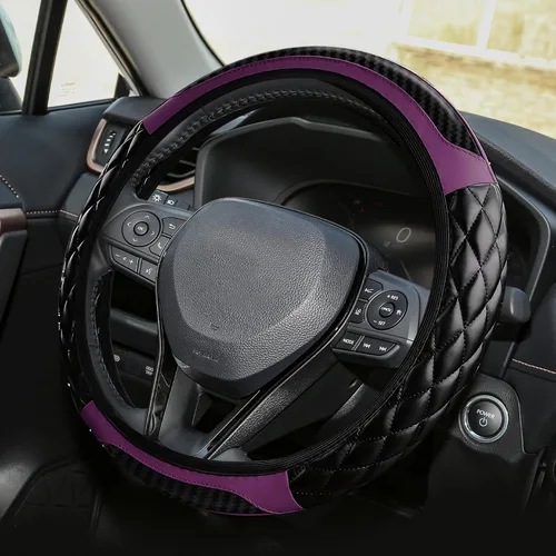 Miniatura 13 de Funda para volante de automóvil, funda protectora de cuero elástico de 15 pulgadas, funda antideslizante y cómoda para manillar, accesorios
