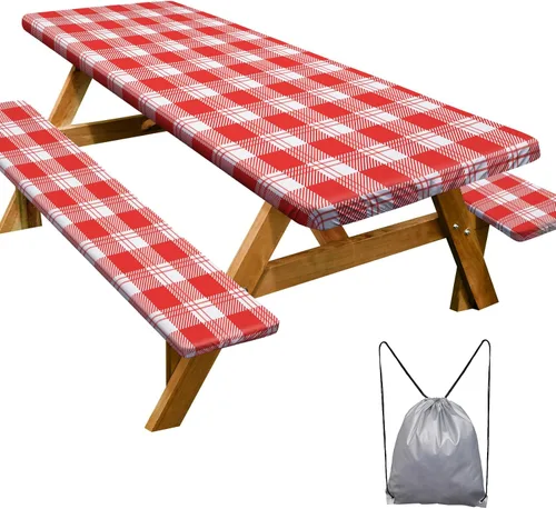 Miniatura 11 de Funda de mesa de picnic con fundas para bancos Esenciales de camping Mantel de picnic impermeable y a prueba de viento con bolsa de cordón, funda