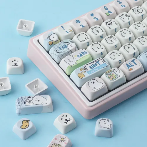 Miniatura 2 de Hyekit teclas PBT MOA Profile MOGUMOGU Oso de broma lindo teclas 147 teclas juego de teclas de sublimación japonesas de dibujos animados kawaii