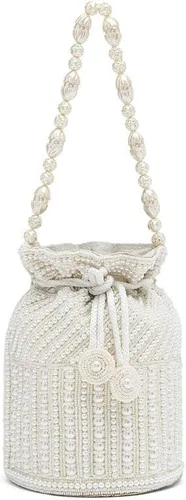 Miniatura 7 de Aheli Bolsas Potli blancas para mujer, bolso de noche étnico con cordón (P98W), Blanco