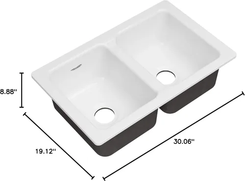 Miniatura 7 de American Standard 77DB30190.308 Delancey - Fregadero de cocina de hierro fundido de doble tazón 30x19, color blanco brillante