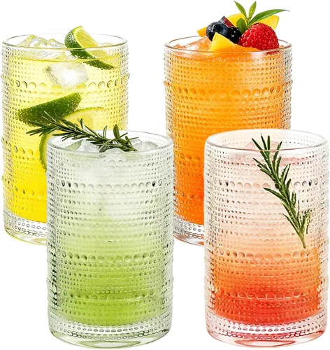Miniatura 9 de Hobnail - Juego de 4 vasos de 12 onzas de estilo vintage, vidrio grueso y duradero, interior liso, apto para lavavajillas para agua, jugo, vino