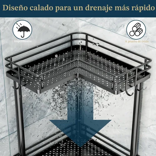Miniatura 4 de Consumest Organizador de Ducha de Esquina de Pie - Organizador de Ducha de Acero Inoxidable de 3 Niveles con Portajabón y 4 Ganchos, Estante