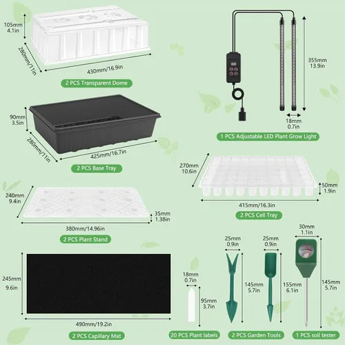 Miniatura 2 de Bandeja de inicio de semillas – Bandeja de riego automático de 60 celdas, kit de inicio de semillas LED para cultivo, temporizador, cúpula