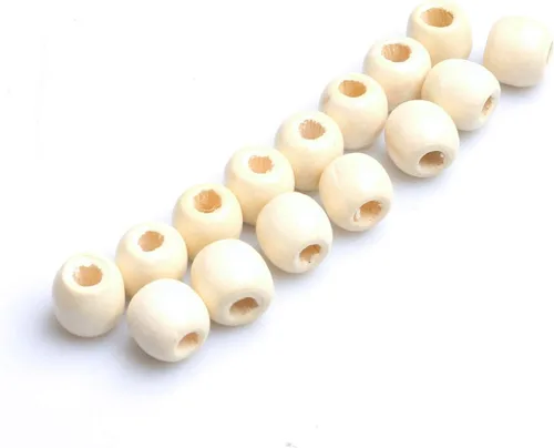 Miniatura 6 de 300 cuentas de madera beige de 0.472 x 0.433 in, cuentas espaciadoras de madera con agujero grande de 0.197 pulgadas para hacer manualidades