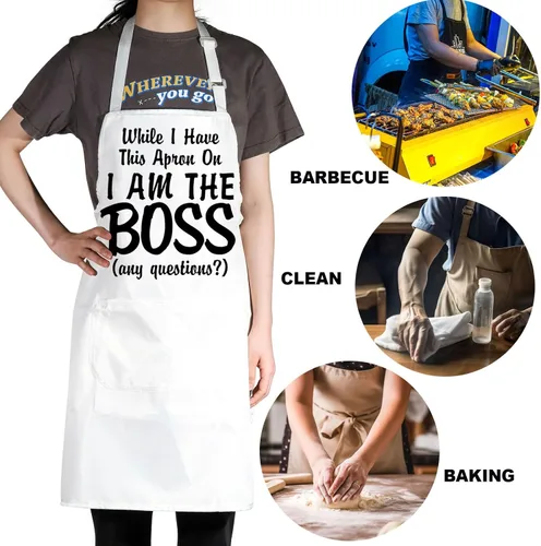 Miniatura 7 de G2TUP Delantal de cocina con texto en inglés «The Real Boss Apron While I Have This Apron On I Am The Boss», regalos de chef