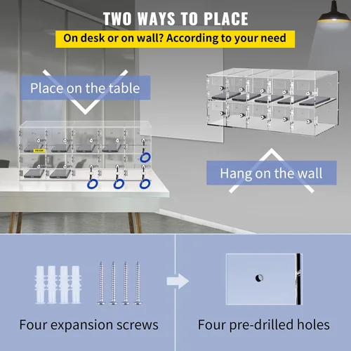Miniatura 7 de VEVOR Clóset de almacenamiento para teléfono celular, 10 ranuras de material acrílico con cerraduras de puerta y llaves, bolsillo de gabinete