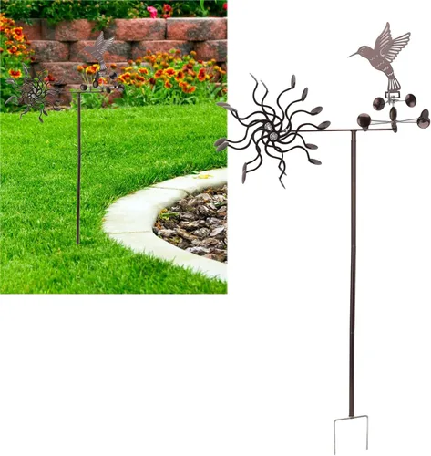Miniatura 4 de Haofy Molinillo de viento para exteriores, estacas de metal para patio, molino de viento de metal, colibrí, escultura de viento para césped al aire