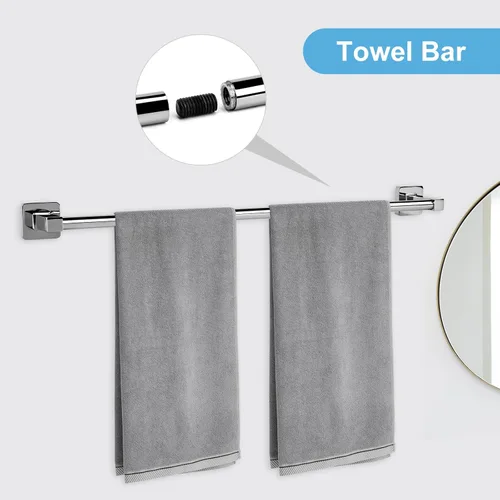 Miniatura 2 de Juego de 5 piezas de accesorios de baño de cromo pulido, juego de barra de toalla de mano de acero inoxidable de 60 cm, soporte de papel higiénico