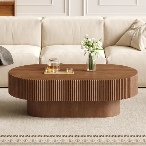Miniatura 13 de Merax Mesa de café moderna redonda de 31 pulgadas con base resistente, mesas centrales de madera para sala de estar, recepción, fácil de ensamblar