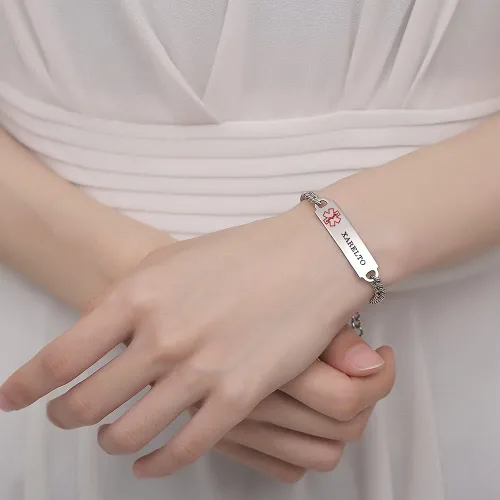 Miniatura 34 de Pulseras de identificación de alerta médica de 6.5 "-8.5" para mujeres, pulseras de emergencia médica de acero inoxidable, grabado gratuito