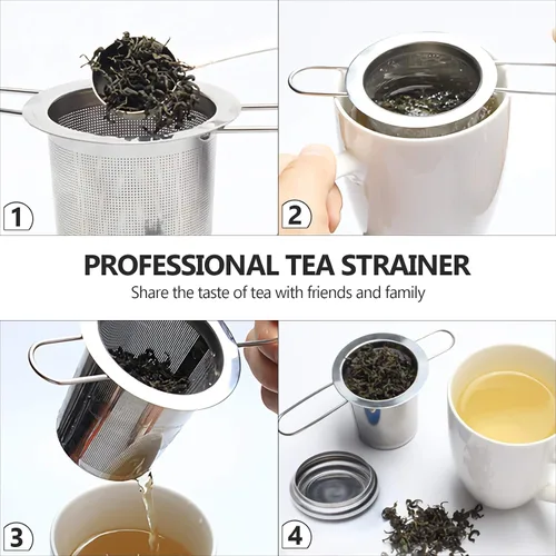 Miniatura 5 de Infusor de té, filtros de malla fina más empinados de acero inoxidable, colador de té de gran capacidad con mango y tapa plegables, colgar