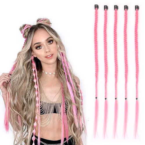 Miniatura 13 de Extensiones de cabello trenzado, 5 piezas de trenzas de bebé con fleco frontal, cabello largo trenzado, cabello natural suave para mujeres, uso