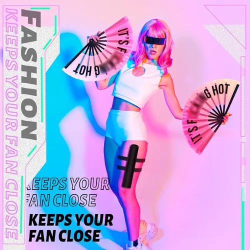 Miniatura 3 de Ventilador de mano plegable grande de 13 pulgadas con funda para hombres y mujeres, para Edm Music Rave Festival Line Dancing Party