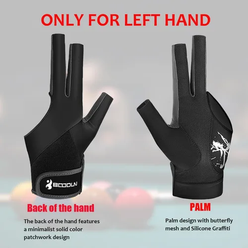 Miniatura 8 de YFY Guantes de billar para mano izquierda con 3 dedos, proceso de empalme, guantes deportivos de billar para hombres y mujeres