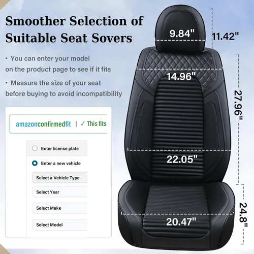 Miniatura 7 de Coverado Juego completo de fundas de asiento de automóvil negras de cuero, impermeables, delanteras y traseras, accesorios de auto, de ajuste Negro