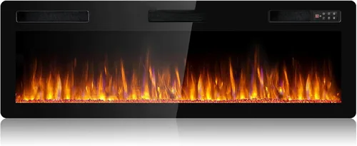 BOSSIN - Chimenea eléctrica lineal ultrafina y silenciosa de 60 pulgadas, chimenea empotrada y montada en pared, compatible con montantes de 2 x 4 y