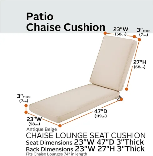 Miniatura 3 de Classic Accessories Montlake® FadeSafe® - Cojín resistente al agua para chaise longue de patio de 74 x 23 x 3 pulgadas, beige antiguo