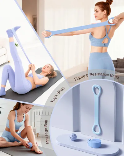 Miniatura 8 de Kit de Pilates para mujeres para entrenamiento en casa, equipo de Pilates juego de anillo y pelota con 3 bandas de resistencia de tela, pelota
