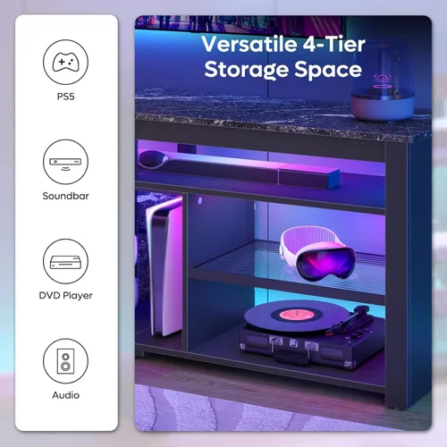 Miniatura 3 de Bestier Soporte de TV para TV de 70 pulgadas, centro de entretenimiento alto con 2 luces LED, consola de TV para juegos con almacenamiento para PS5