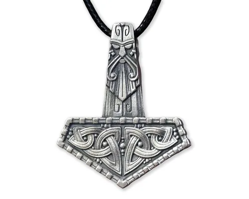 Miniatura 152 de Viking Thors Hammer Necklace Pendant - Vegvisir Aegishjalmur Helm of Awe Raven Huginn Muninn Pendant Necklace Amulet Talisman - Thor Necklace