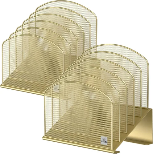 Miniatura 19 de Delifox Organizador de escritorio inclinado, soporte de archivos de 5 secciones con bandeja vertical para carpetas, estante de metal clasificador