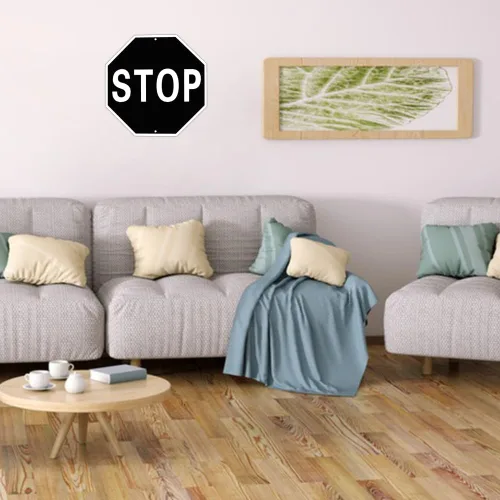 Miniatura 2 de Decoración clásica de letrero de carretera negro STOP – 12 x 12 pulgadas de aluminio con impresión UV ultra duradera para interiores y exteriores