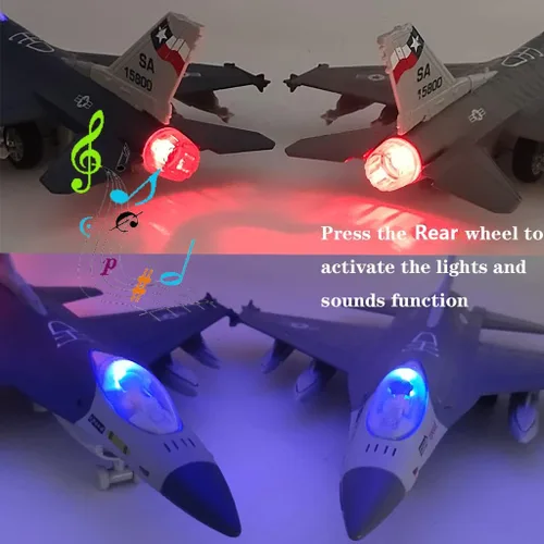 Miniatura 7 de Ailejia Diecast F 16 Fighting Falcon modelo de avión avión Ejército de la Fuerza Aérea Juguetes Militar Avión Tire hacia atrás con luces y sonidos