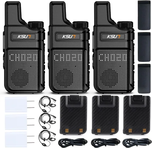 Miniatura 9 de KSUN Walkie Talkies con auricular y micrófono 22 canales resistente a las caídas, mini pantalla de largo alcance VOX 4000mAh batería recargable