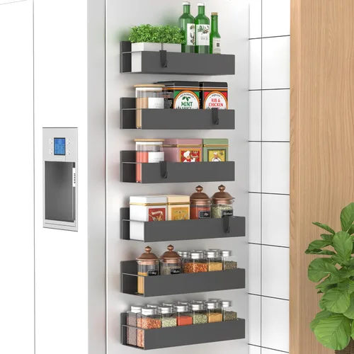 Miniatura 34 de HuggieGems Paquete de 4 Organizadores Magnéticos de Almacenamiento de Especias para Refrigerador y Horno, Organizadores y Almacenamiento Gris