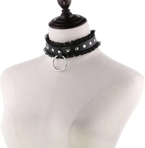 Miniatura 3 de Punk Harajuku - Anillo de encaje para el cuello con diseño de temperamento anillo sexy collar de remache collar de piel sintética gargantilla