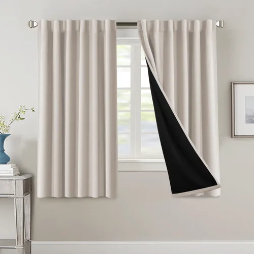 Miniatura 56 de H.VERSAILTEX Cortinas 100% opacas para dormitorio con forro negro, cortinas de oscurecimiento de habitación completa, con aislamiento térmico