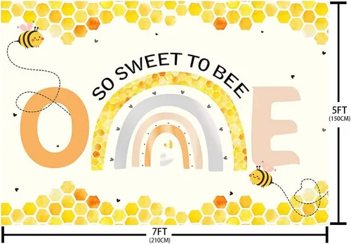 Miniatura 5 de AIBIIN Telón de fondo de 7 x 5 pies para niña, decoración de fiesta de primer cumpleaños de abeja, fondo de fotografía, fondo bohemio, arco iris