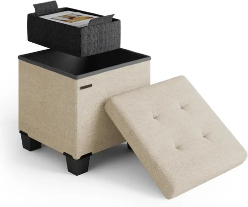 Miniatura 117 de Cubo otomano de almacenamiento con cubo pequeño, otomana cuadrada de 15 pulgadas con almacenamiento para sala de estar y dormitorio, reposapiés