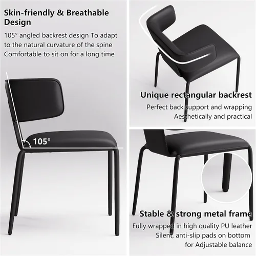 Miniatura 3 de YOUNIKE Silla de comedor tapizada individual de piel sintética de alta calidad con respaldo, moderna y acolchada, cómoda silla auxiliar para sala